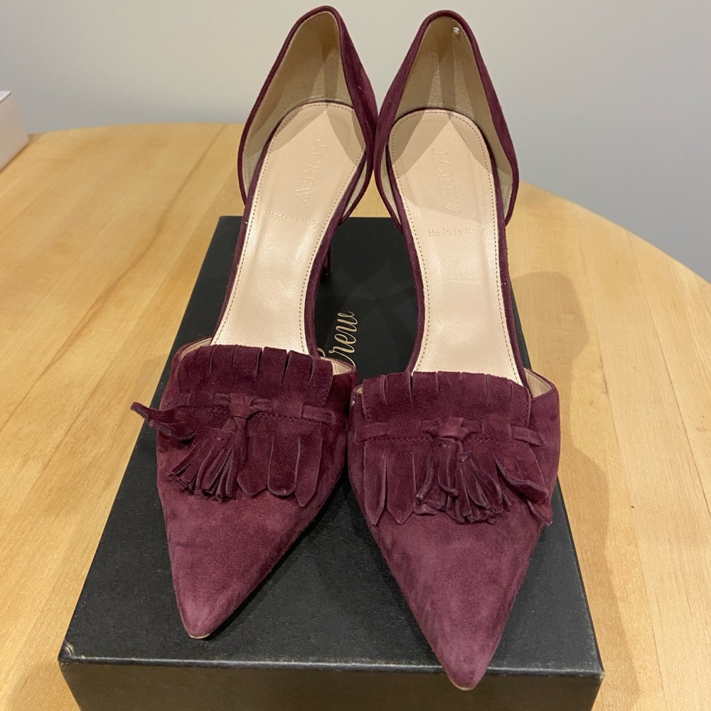 Jcrew Elsie suede d’orsay pumps with fringe. Size 9.